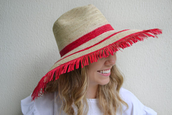 Red and Natural Frayed Sun Hat