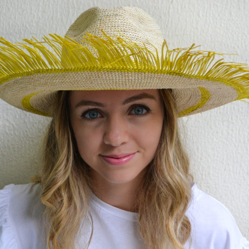 Yellow and Natural Frayed Sun Hat