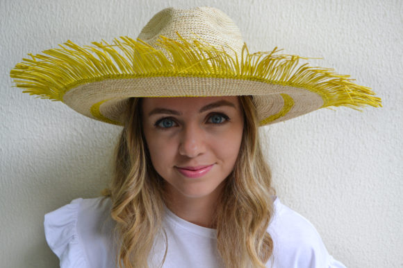 Yellow and Natural Frayed Sun Hat