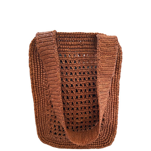 Pile Brown cutout straw tote