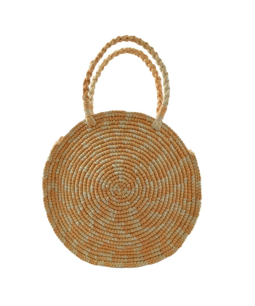 Round Crochet Bag in Camel and Natural