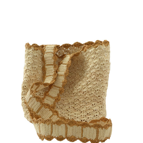 Crochet Soft Straw Bag in Natural with Camel details