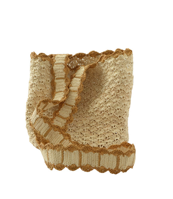 Crochet Soft Straw Bag in Natural with Camel details